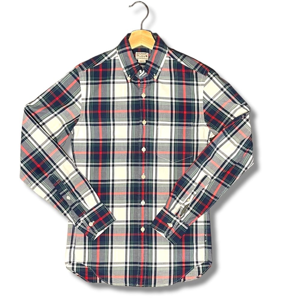 J.Crew Long Sleeve Button Up Oxford Shirt Plaid Men's XS Black White and Red